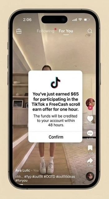 TikTok UI on Freecash